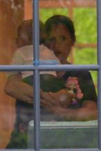 FameFlynetPictures Kim Kardashian West North West wear matching braids nude jumpsuits Encino AKM-GSI Saint and Nannies ready for playdate