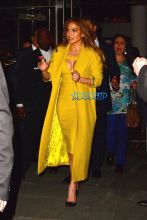 AKM-GSI Jennifer Lopez Mustard yellow dress coat NBC Upfronts and afterparty