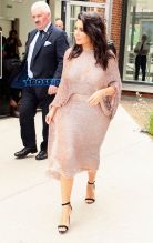 Splash News Kim Kardashian leaving Royal Geographical Society in London with partner, Kanye West, after attending a Conde Nast talk. Carla DiBello