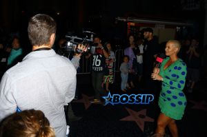 AKM-GSI Amber Rose joined by Toronto Raptors NBA baller boyfriend Terrence Ross after filming her late night talk show hosting Hollywood Blvd June 9