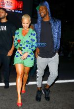 AKM-GSI Amber Rose joined by Toronto Raptors NBA baller boyfriend Terrence Ross after filming her late night talk show hosting Hollywood Blvd June 9