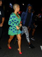 AKM-GSI Amber Rose joined by Toronto Raptors NBA baller boyfriend Terrence Ross after filming her late night talk show hosting Hollywood Blvd June 9