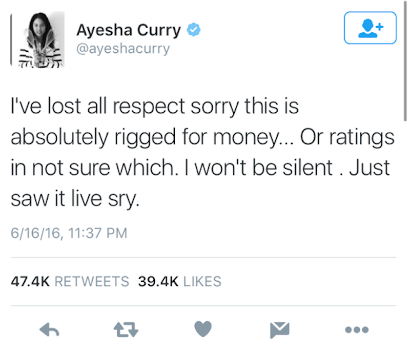 Ayesha Curry tweets NBA rigged 1