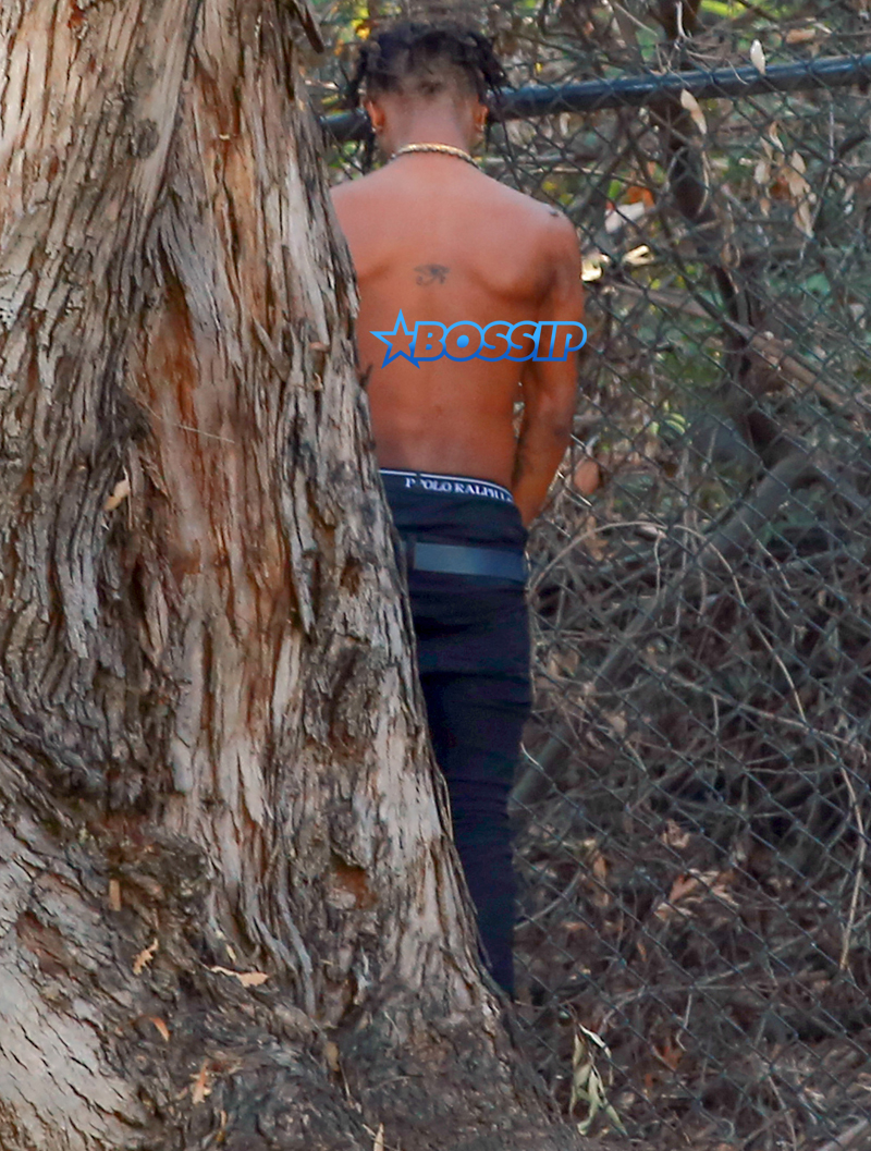 Rapper Slim Jimmy steps out of his limo to pee on the side of the road in Los Angeles, California on June 7, 2016.  Slim, who had no shirt on, peed behind a tree. FameFlynet, Inc -