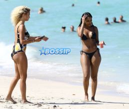 FameFlynet Pictures Belgian models Rose Bertram and Fanny Neguesha beach Miami, Florida on June 15, 2016. r bikini bodies ocean free drinks