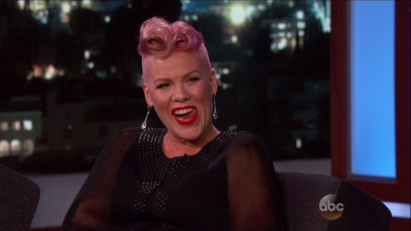 Pink during an appearance on ABC's 'Jimmy Kimmel Live!'