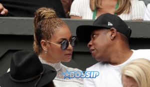 Singer Beyonce, Jay Z, women's singles final Serena Williams Angelique Kerber day thirteen of the Wimbledon Tennis Championships in London, Saturday, July 9, 2016. (Adam Davy/Pool Photo via AP)