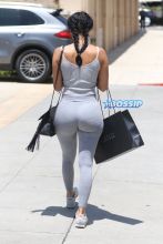 AKM GSI Draya Michele no makeup Barneys gray leggings sneakers tank black crossbody bag braids Barney's shopping bag
