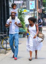 Actor Idris Elba son Winston friend in New York City, New York on July 6, 2016. Winston daddy ride on his shoulders. FameFlynet