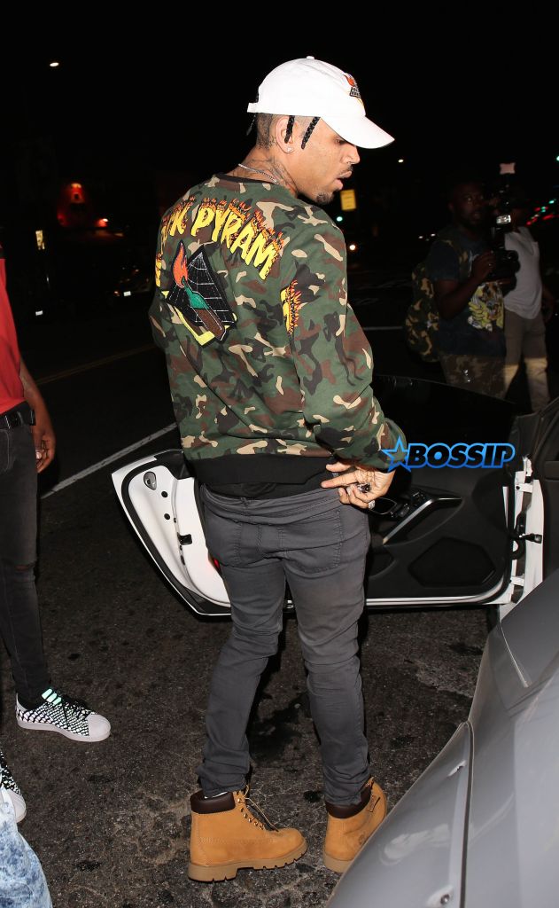 West Hollywood, CA - West Hollywood, CA - Chris Brown arrives at Kylie Jenner's early birthday party/product launch at The Nice Guy. Chris' ex-Karrueche Tran was also at the celebration. AKM-GSI 31 JULY 2016 To License These Photos, Please Contact : Maria Buda (917) 242-1505 mbuda@akmgsi.com or Mark Satter (317) 691-9592 msatter@akmgsi.com sales@akmgsi.com