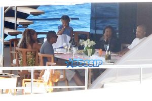 Nerano, Italy - Jay-Z Beyonce dinner Italian coast vacation. The married couple playing on their yacht with daughter Blue Ivy SHOT ON August 13, 2016**