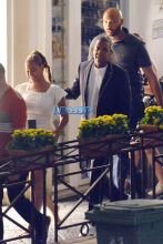 AKM-GSI Beyonce Jay Z Date night Capri Italy white dress cover stomach bag navy blazer