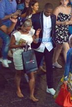 AKM-GSI Beyonce Jay Z Date night Capri Italy white dress cover stomach bag navy blazer