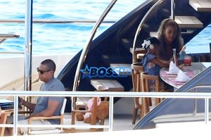 Nerano, Italy - Jay-Z Beyonce dinner Italian coast vacation. The married couple playing on their yacht with daughter Blue Ivy SHOT ON August 13, 2016**