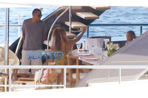 Nerano, Italy - Jay-Z Beyonce dinner Italian coast vacation. The married couple playing on their yacht with daughter Blue Ivy SHOT ON August 13, 2016**
