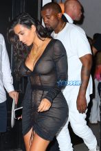 AKM-GSI Kanye West and Kim Kardashian Pasquale Jones celebratory post VMA dinner with friends. Kim sheer dress
