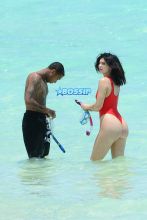 AKM-GSI FameFlynetPictures Kylie Jenner Beach Tyga Red Thong One Piece Swimsuit