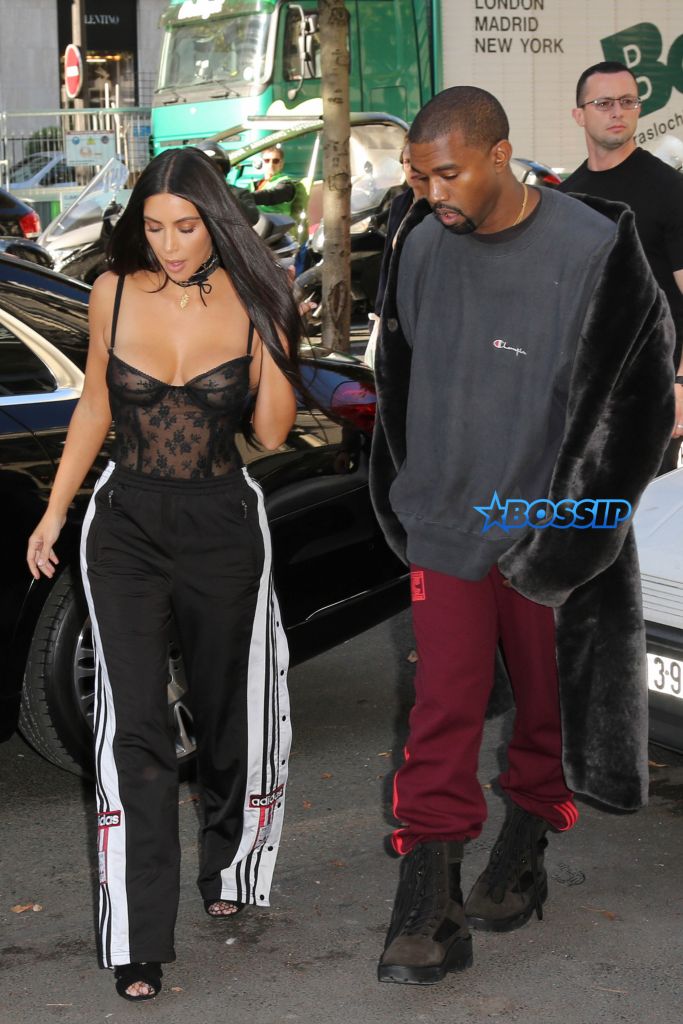 You Feeling This Get Up??? Kim Kardashian Rocks See-Through Corset & Adidas Track Pants In Paris - Bossip