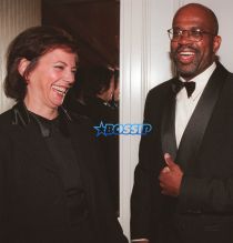 O.J. Simpson prosecutors Marcia Clark and Christopher Darden share a moment prior to the start of the 1995 Greater Los Angeles Press Club Headliner Awards at the Beverly Hills Hotel in Beverly Hills, Calif., Friday, March 15, 1996. (AP Photo/Damian Dovarganes)