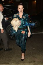 Kelly Osbourne sequined turquoise pants suit Pomeranian The Blonds fashion show during New York Fashion Week. AKMGSI