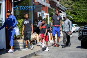 NBA star, LeBron James family Sweet Rose Creamery in Brentwood. basketball star wife Savannah Brinson two sons friend. AKM-GSI