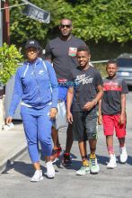 NBA star, LeBron James family Sweet Rose Creamery in Brentwood. basketball star wife Savannah Brinson two sons friend. AKM-GSI
