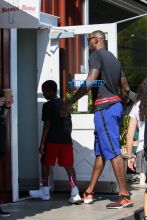 NBA star, LeBron James family Sweet Rose Creamery in Brentwood. basketball star wife Savannah Brinson two sons friend. AKM-GSI