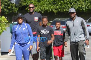 NBA star, LeBron James family Sweet Rose Creamery in Brentwood. basketball star wife Savannah Brinson two sons friend. AKM-GSI