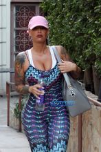 AKM-GSI Amber Rose Dancing With The Stars Season 23 One Piece workout dance rehearsals multi color curves hips funbags cakes thighs pink hat