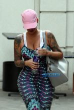 AKM-GSI Amber Rose Dancing With The Stars Season 23 One Piece workout dance rehearsals multi color curves hips funbags cakes thighs pink hat