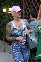 AKM-GSI Amber Rose Dancing With The Stars Season 23 One Piece workout dance rehearsals multi color curves hips funbags cakes thighs pink hat
