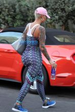 AKM-GSI Amber Rose Dancing With The Stars Season 23 One Piece workout dance rehearsals multi color curves hips funbags cakes thighs pink hat