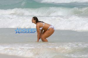 AKM-GSI Ashley Graham, world's hottest women, curves Cancun, Mexico bikini body patterned two-piece.