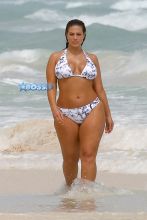 AKM-GSI Ashley Graham, world's hottest women, curves Cancun, Mexico bikini body patterned two-piece.