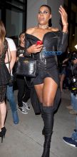 'Rich Kids of Beverly Hills, star, EJ Johnson 'Catch' Restaurant in West Hollywood shorts peep toe boots off the shoulder leather top gay SplashNews