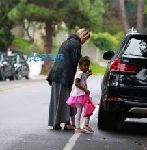 Actress Charlize Theron two kids Jackson Theron and August Theron birthday party in Beverly Hills, California on October 30, 2016. pink tutus ballerinas in light of Halloween. Jackson long blonde hair pinned to his hair. FameFlynet,