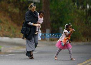Actress Charlize Theron two kids Jackson Theron and August Theron birthday party in Beverly Hills, California on October 30, 2016. pink tutus ballerinas in light of Halloween. Jackson long blonde hair pinned to his hair. FameFlynet,