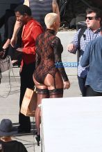 FameFlynetPictures Amber Rose Dancing With The Stars Black Lace Costume Garters Pantyhose