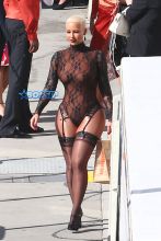 FameFlynetPictures Amber Rose Dancing With The Stars Black Lace Costume Garters Pantyhose