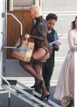 FameFlynetPictures Amber Rose Dancing With The Stars Black Lace Costume Garters Pantyhose