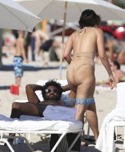 Yesjulz boyfriend beach Miami, Florida on October 22, 2016. Snapchat sensation over 300,000 viewers, one-piece bathing suit. FameFlynetPictures