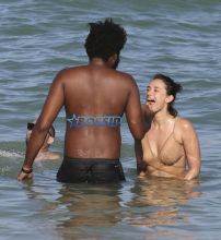 Yesjulz boyfriend beach Miami, Florida on October 22, 2016. Snapchat sensation over 300,000 viewers, one-piece bathing suit. FameFlynetPictures
