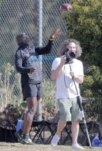 Singer Seal boys Henry and Johan football game Brentwood, California on October 15, 2016. FameFlynet