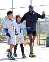 Singer Seal boys Henry and Johan football game Brentwood, California on October 15, 2016. FameFlynet
