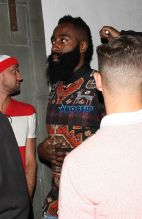 Basketball player James Harden Warwick nightclub jeans. Southwest shirt SplashNews 26 OCTOBER 2016