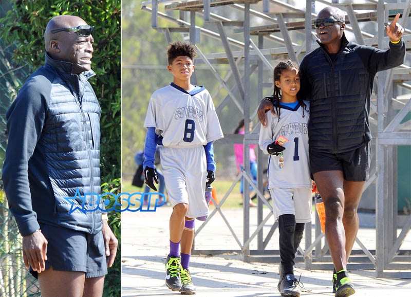 Singer Seal boys Henry and Johan football game Brentwood, California on October 15, 2016. FameFlynet