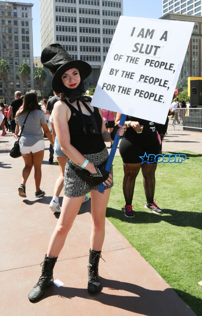 Fans express their feelings with many different signs at the Amber Rose Slutwalk in Los Angeles, CA Pictured: Slut Walk Signs Ref: SPL1366625 011016 Picture by: London Entertainment/Splash News Splash News and Pictures Los Angeles:310-821-2666 New York:212-619-2666 London:870-934-2666 photodesk@splashnews.com 
