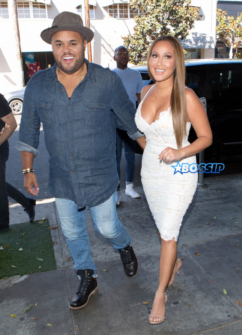 Adrienne Bailon and her Fiance Israel Houghton were seen arriving to celebrate their wedding shower with friends at 'The Fig & Olive' Restaurant in West Hollywood, CA