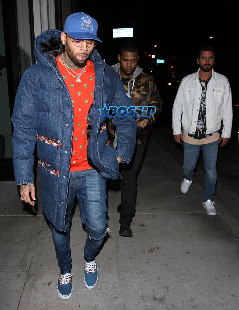 Chris Brown Scott Disick SplashNews Kris Jenner birthday Party Catch Restaurant LA