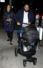 DJ Khaled fiancée Nicole Tuck newborn son Asahd Tuck Khaled to Catch LA in West Hollywood. The couple welcomed baby Asahd just under a month ago. blue track suit, stroller AKM-GSI
